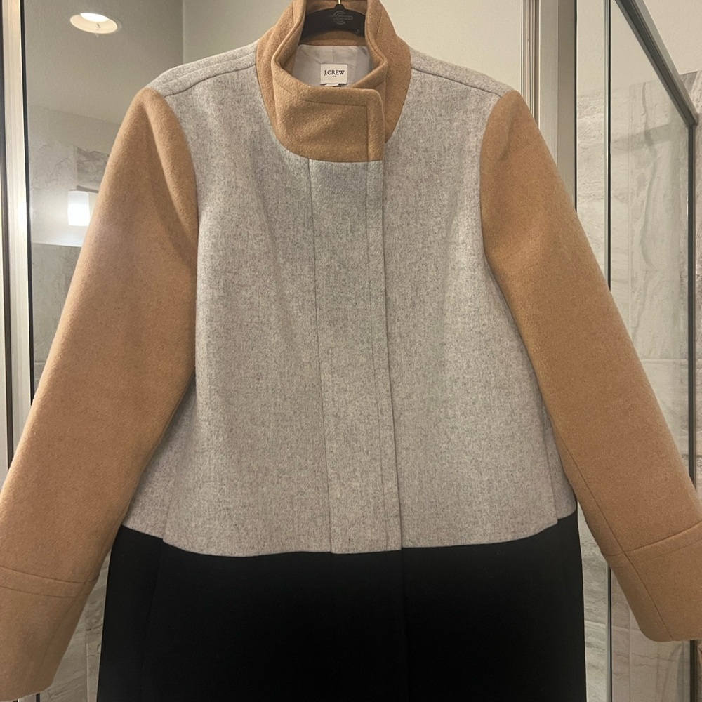 J. Crew Women's Cowl Neck Coat - Black, Gray, and Tan Size 14